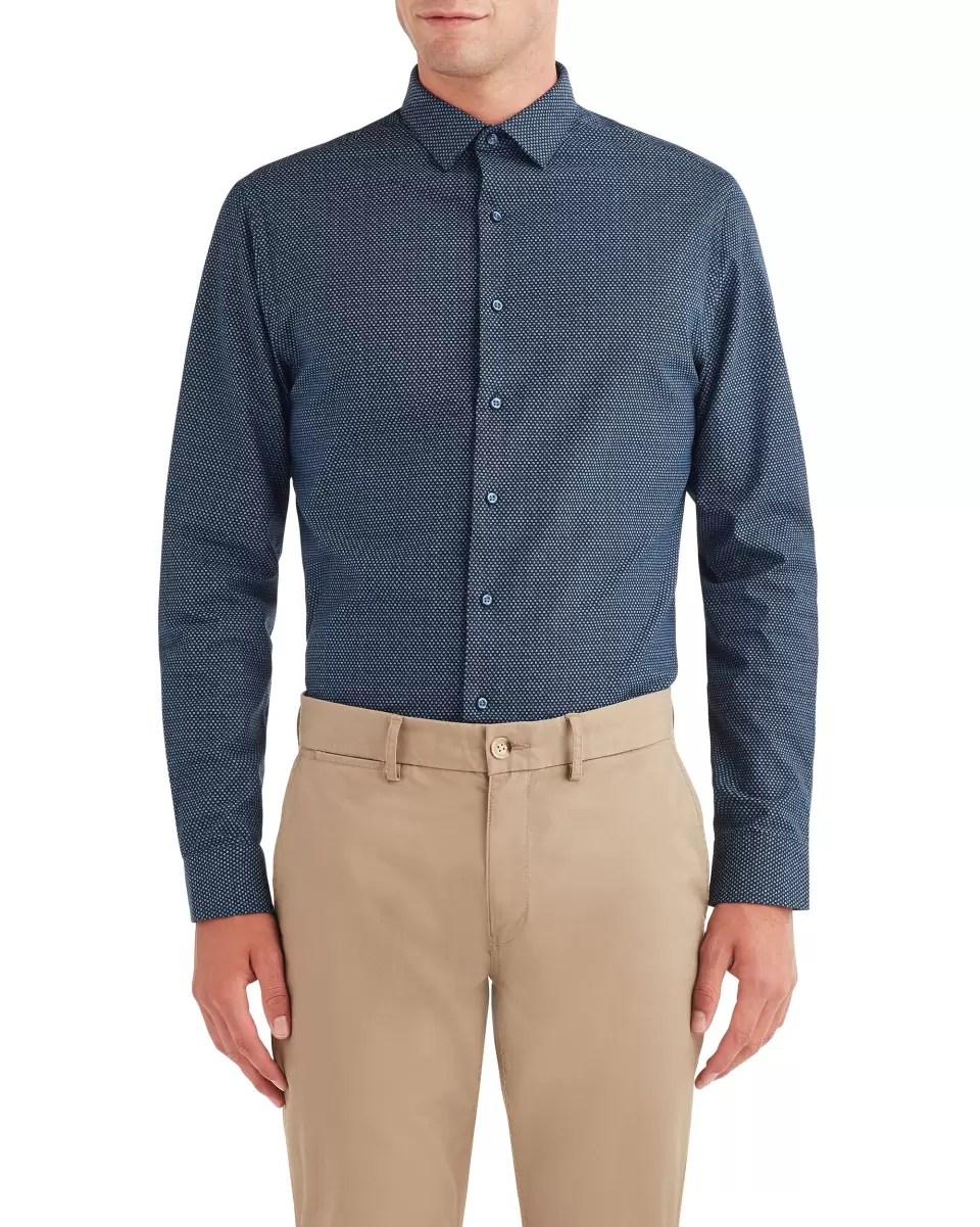 Dot Printed Oxford Slim Fit Dress Shirt - Navy Professional Long Sleeve Shirts Navy Men Ben Sherman - 1