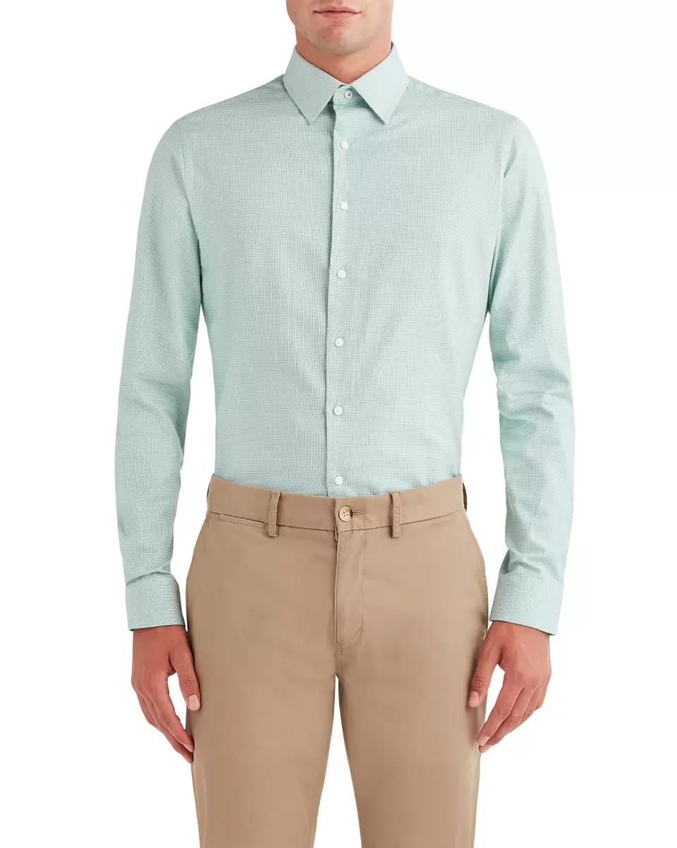 Ben Sherman Fashionable Men Long Sleeve Shirts Green Unsolid Dobby Slim Fit Dress Shirt - Green - 1