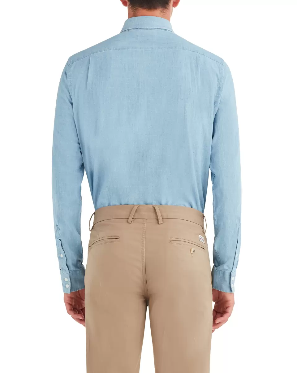 Made-To-Order Long Sleeve Shirts Light Blue Denim Slim Fit Dress Shirt - Light Blue Men Ben Sherman - 2