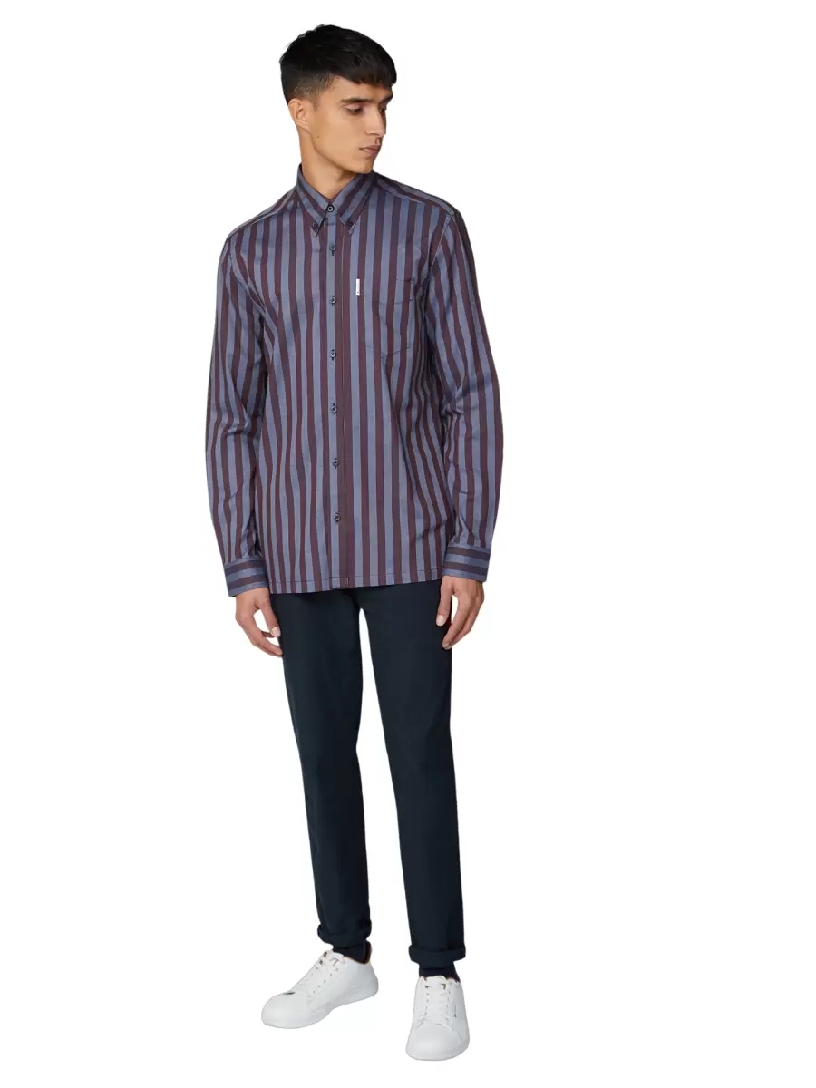 Long-Sleeve Archive Candy Stripe Oxford Shirt - Chestnut Exquisite Ben Sherman Chestnut Men Long Sleeve Shirts - 3