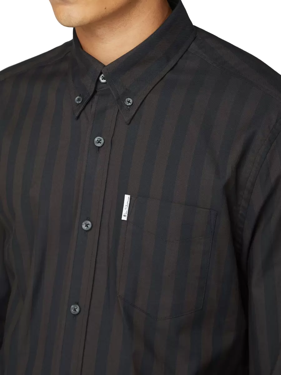 Long Sleeve Shirts Ben Sherman High-Quality Anthracite Men Long-Sleeve Archive Candy Stripe Oxford Shirt - Anthracite - 2