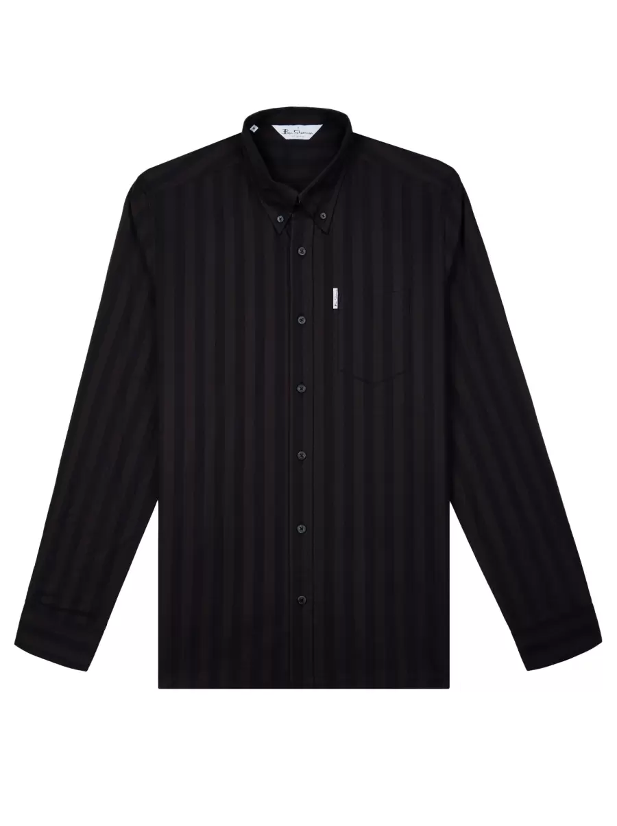 Long Sleeve Shirts Ben Sherman High-Quality Anthracite Men Long-Sleeve Archive Candy Stripe Oxford Shirt - Anthracite - 4