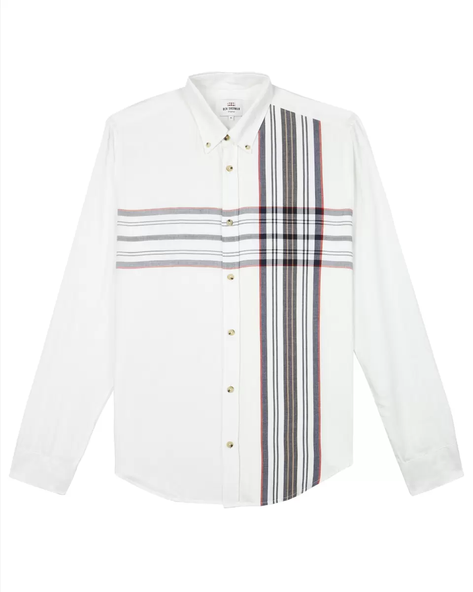 Long Sleeve Shirts Hot Men Off White Long-Sleeve Placed Stripe Shirt - Off White Ben Sherman - 5