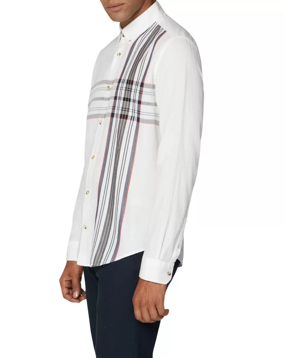 Long Sleeve Shirts Hot Men Off White Long-Sleeve Placed Stripe Shirt - Off White Ben Sherman