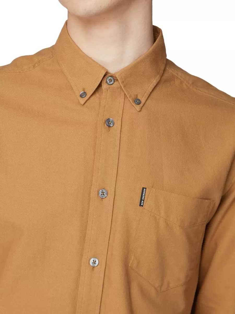 Long-Sleeve Oxford Shirt - Camel Long Sleeve Shirts Camel Ben Sherman Men Online - 2