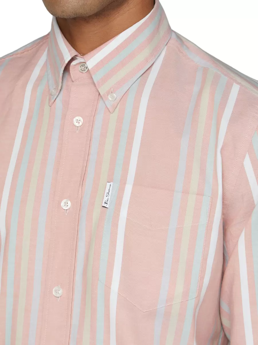Long-Sleeve Archive Oxford Stripe Shirt - Light Pink Men Long Sleeve Shirts Peaceful Ben Sherman Light Pink - 2