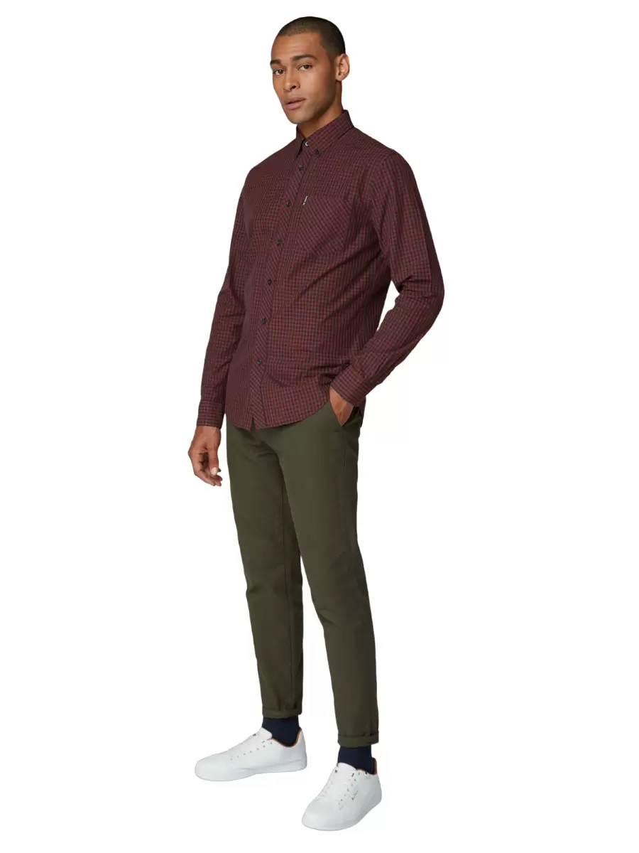 Long-Sleeve Gingham Shirt - Brown Men Ben Sherman Long Sleeve Shirts Reliable Brown - 3