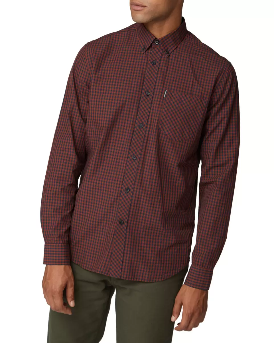 Long-Sleeve Gingham Shirt - Brown Men Ben Sherman Long Sleeve Shirts Reliable Brown