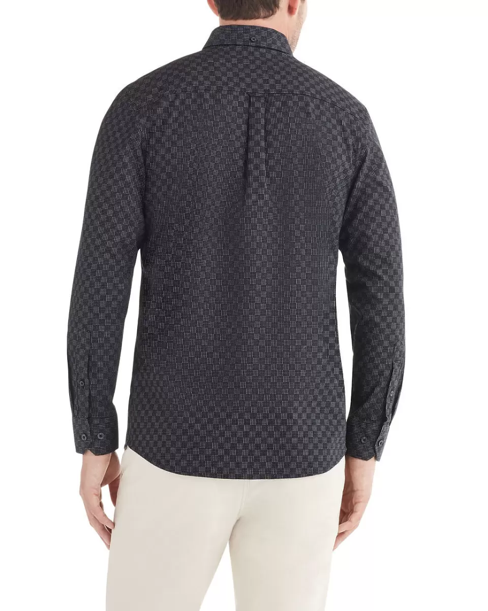 Cozy Long-Sleeve Dash Dot Checkerboard Shirt - Black Black Long Sleeve Shirts Men Ben Sherman - 1