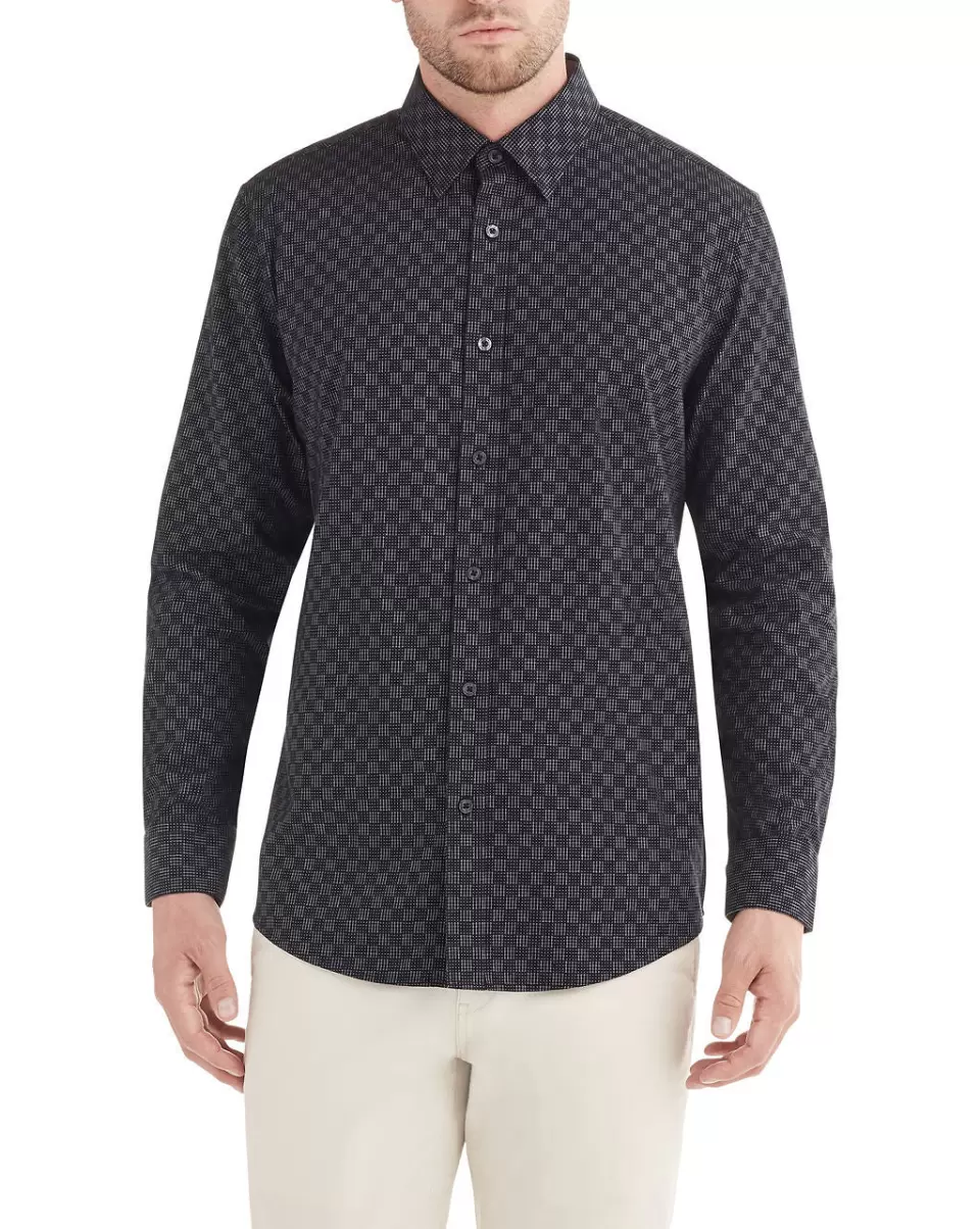 Cozy Long-Sleeve Dash Dot Checkerboard Shirt - Black Black Long Sleeve Shirts Men Ben Sherman
