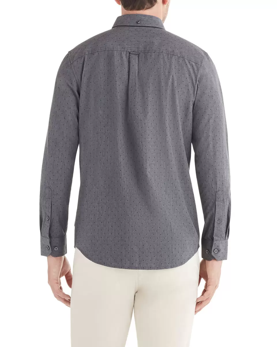 Grey Long-Sleeve Diamond Clip Shirt - Grey Men Long Sleeve Shirts Ben Sherman Exquisite - 1