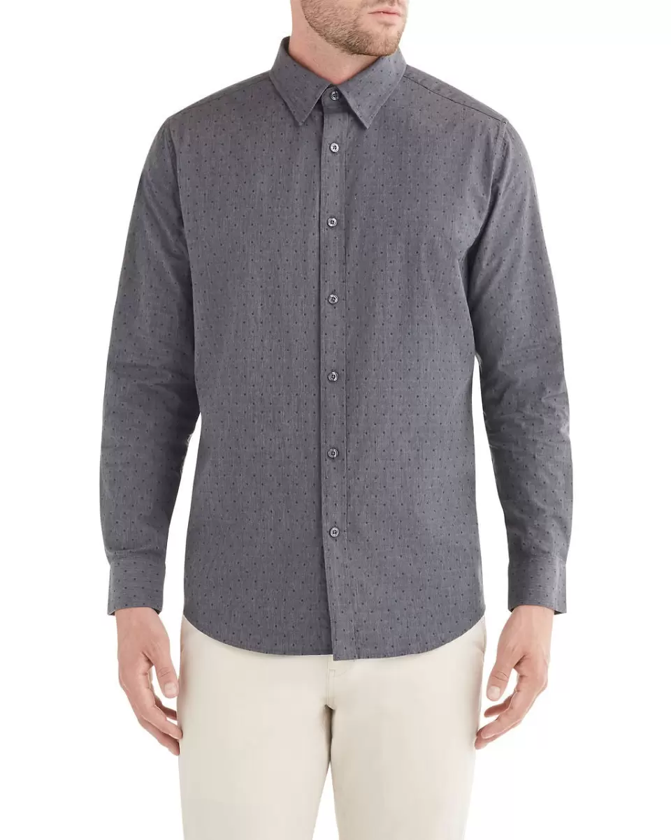 Grey Long-Sleeve Diamond Clip Shirt - Grey Men Long Sleeve Shirts Ben Sherman Exquisite