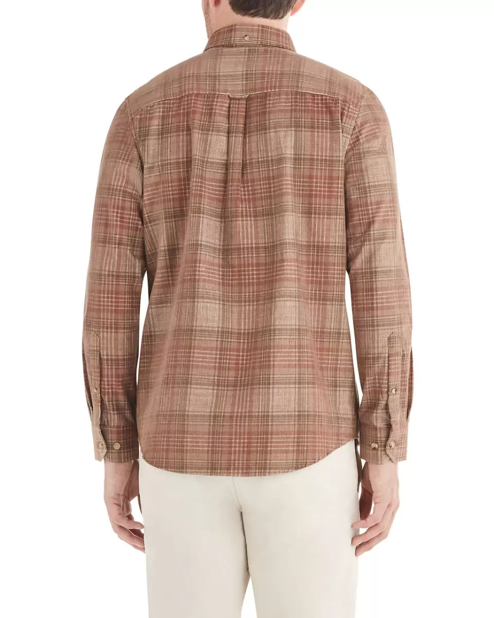 Ben Sherman Long-Sleeve Tonal Cord Plaid Shirt - Terra Cotta Terra Cotta Men Long Sleeve Shirts Practical - 1