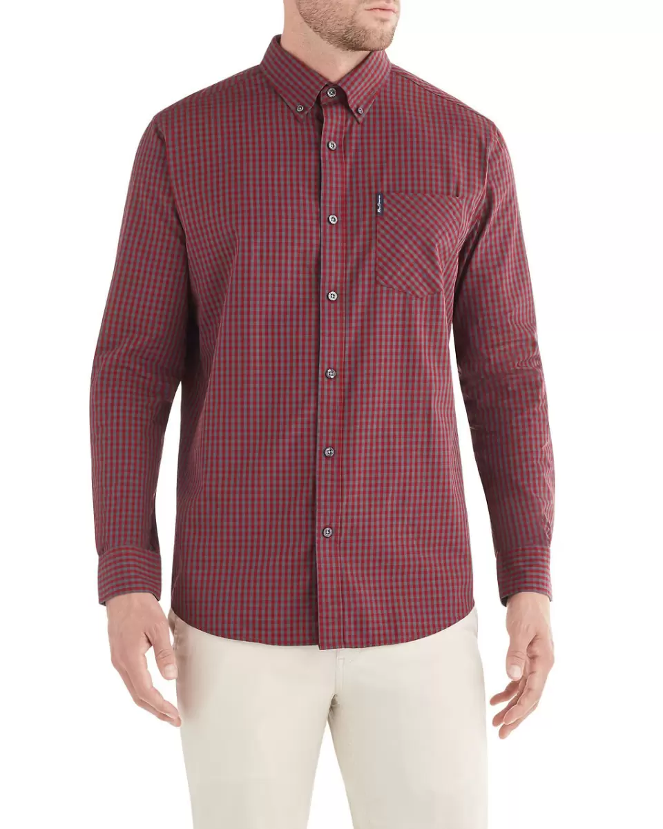 Long Sleeve Shirts Men Tawny Port Ben Sherman Sale Long-Sleeve Classic Gingham Shirt - Tawny Port
