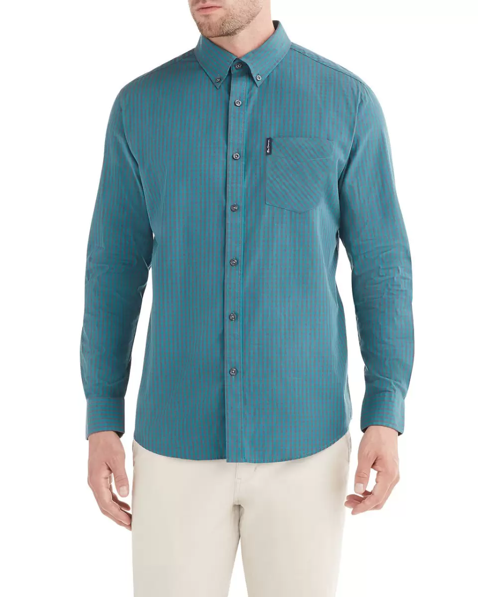 Long Sleeve Shirts Men Long-Sleeve Classic Gingham Shirt - Forest Green Reliable Ben Sherman Forest Green