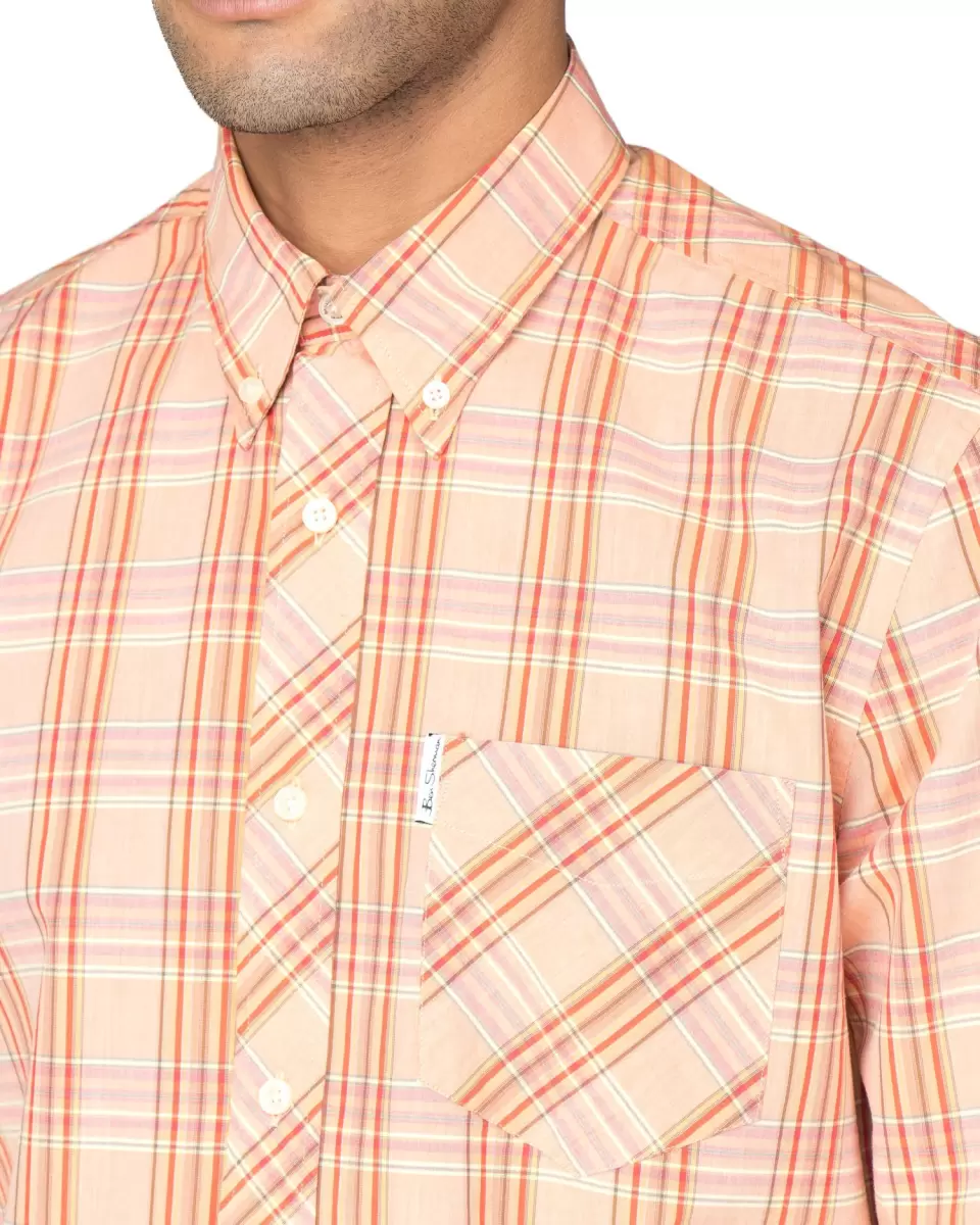 Ben Sherman Orange Long-Sleeve Archive Cambridge Shirt - Orange Men Unique Long Sleeve Shirts - 1