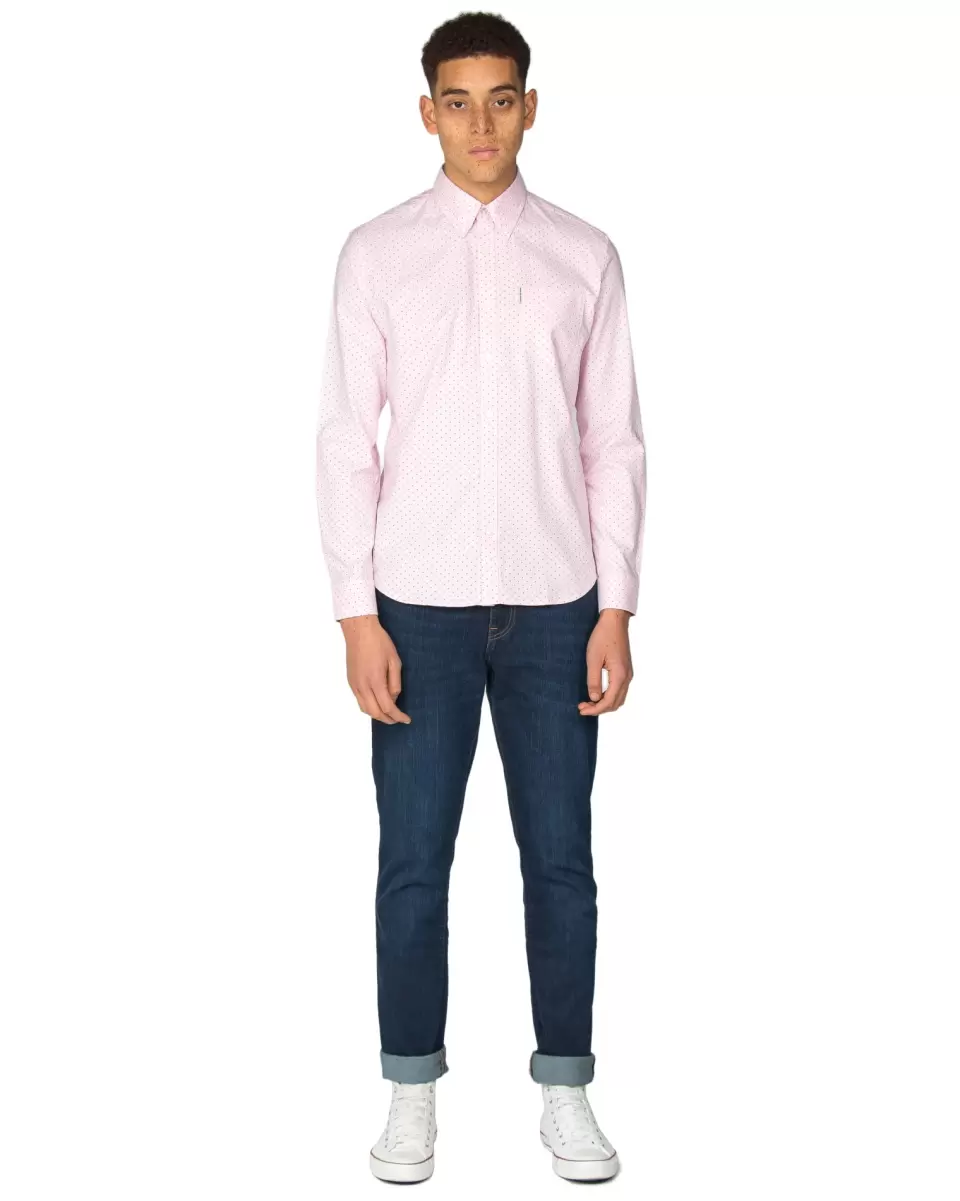 Long-Sleeve Polka Dot Oxford Shirt - Pink Lowest Price Guarantee Long Sleeve Shirts Men Pink Ben Sherman - 4