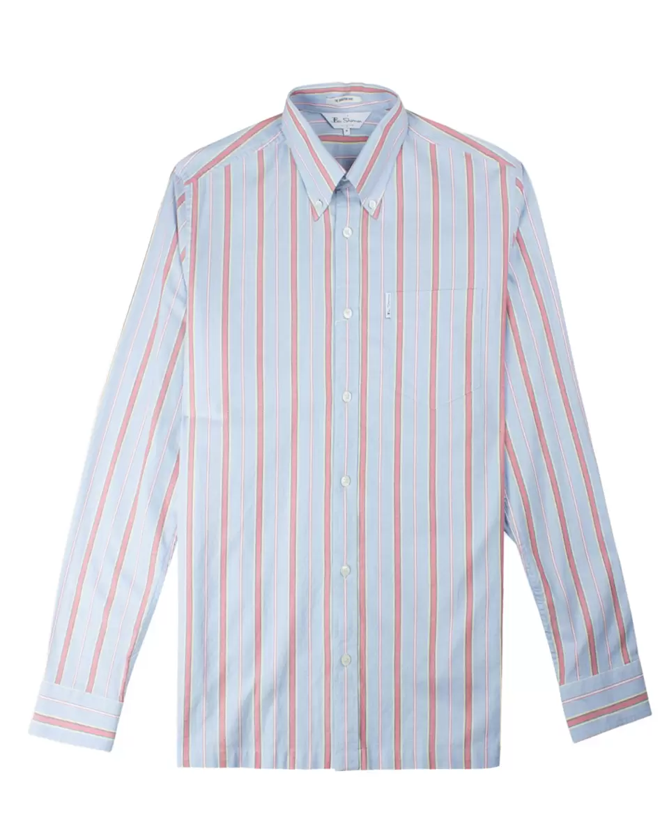 Quick Robbia Blue Men Long Sleeve Shirts Long-Sleeved Archive Brighton Striped Shirt - Robbia Blue Ben Sherman - 4