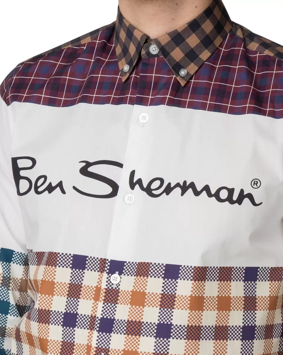 Ben Sherman X House Of Holland Digitally Printed Check Shirt Functional Navy Long Sleeve Shirts Men - 3