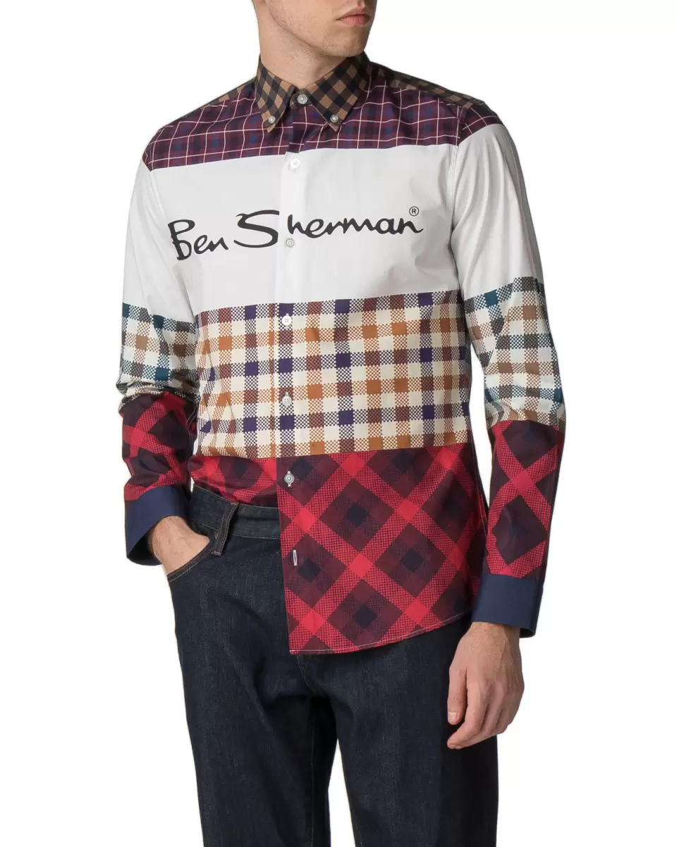 Ben Sherman X House Of Holland Digitally Printed Check Shirt Functional Navy Long Sleeve Shirts Men