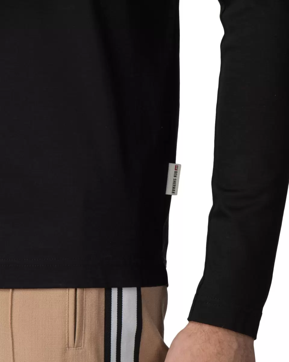 Turtleneck Jersey Stripe Top - Black Ben Sherman Long Sleeve Shirts Secure Men Black - 3