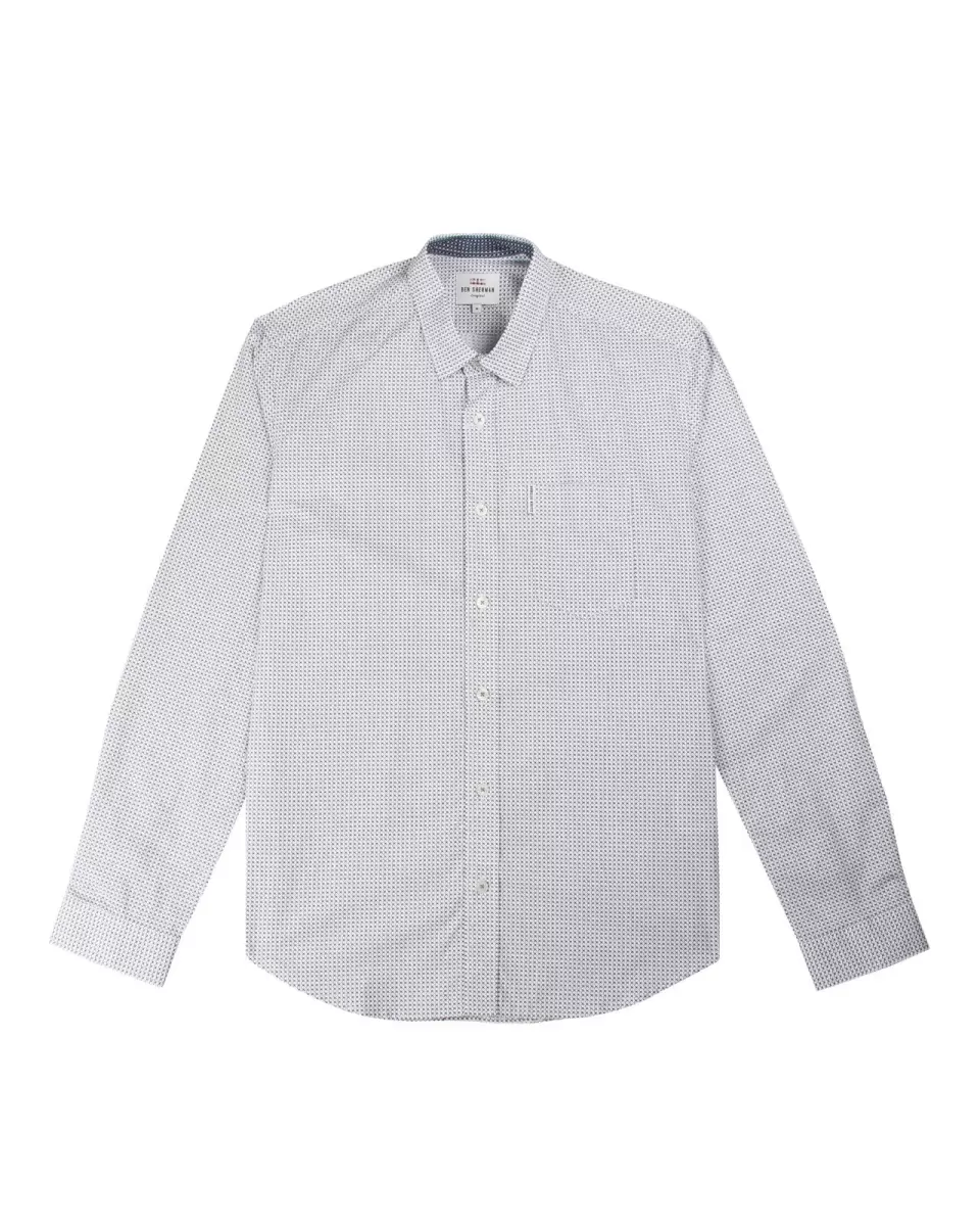 Long Sleeve Shirts Versatile Men Ben Sherman Off White Long-Sleeve Retro Geo Print Shirt - Off White - 1