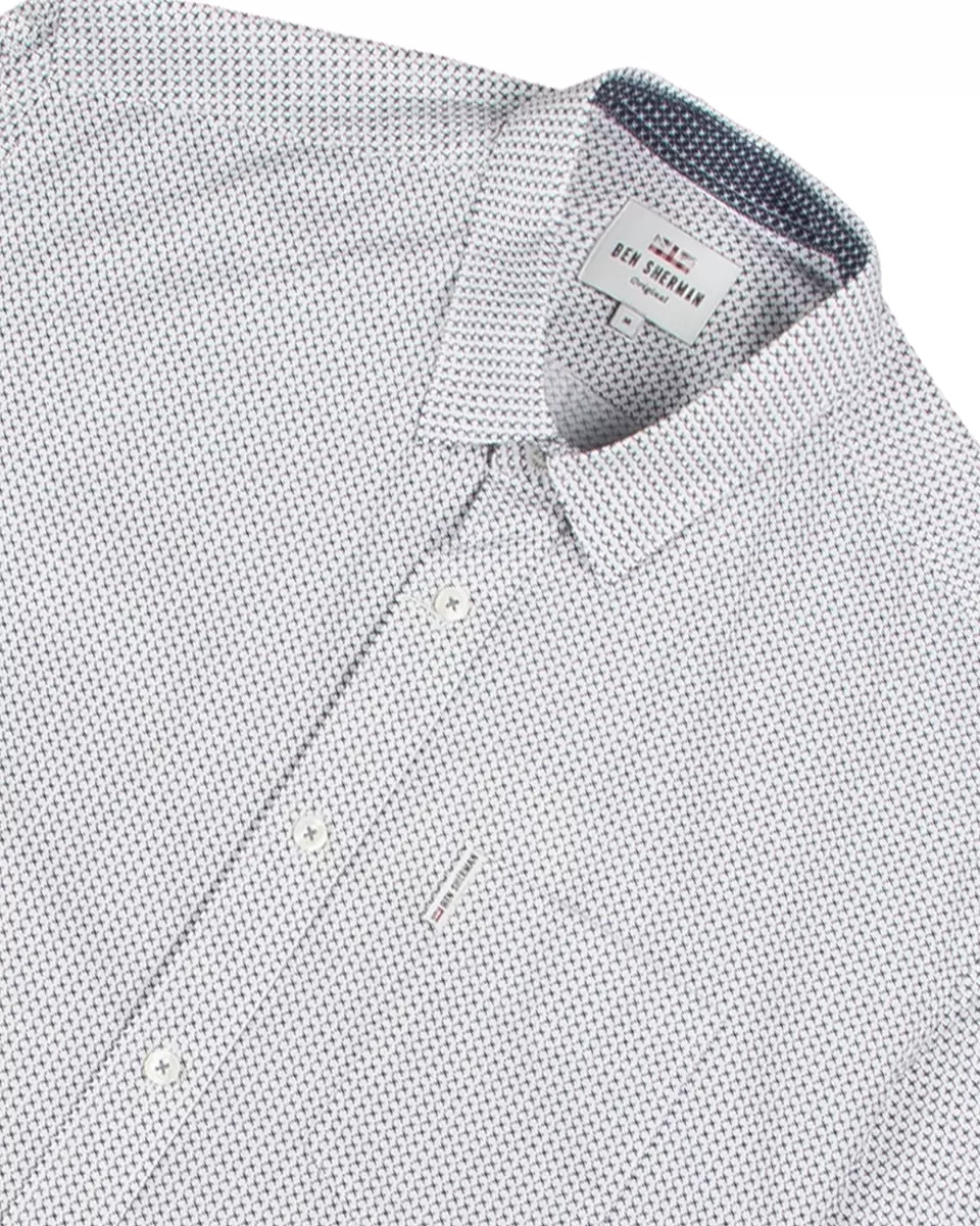 Long Sleeve Shirts Versatile Men Ben Sherman Off White Long-Sleeve Retro Geo Print Shirt - Off White - 2