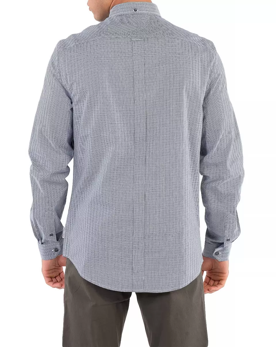 Long-Sleeve Stripe Gingham Shirt - Dark Navy Long Sleeve Shirts Dark Navy Men Ben Sherman Customized - 1