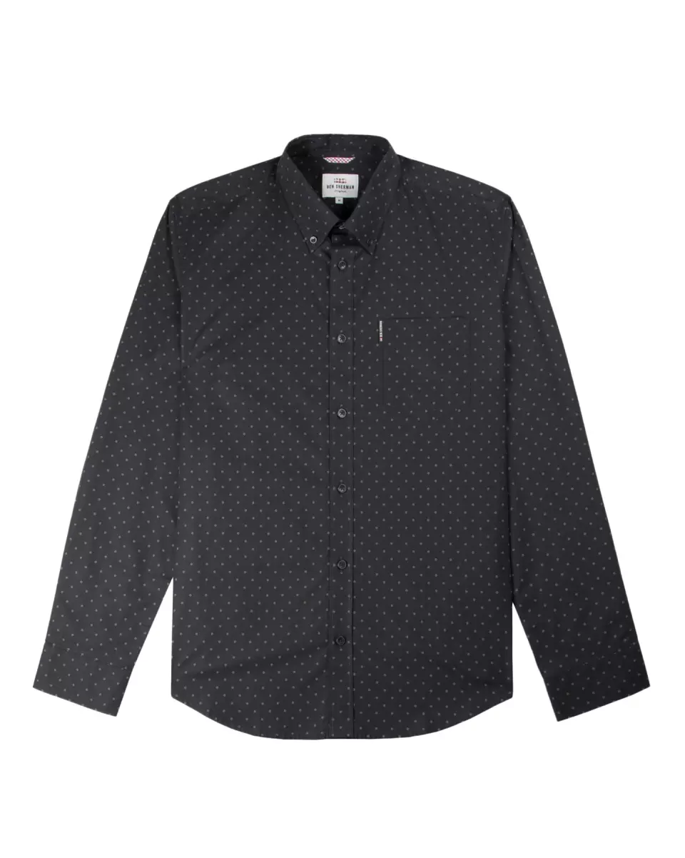 True Black Ben Sherman Long-Sleeve Polka Dot Print Shirt - True Black Long Sleeve Shirts 2024 Men - 1