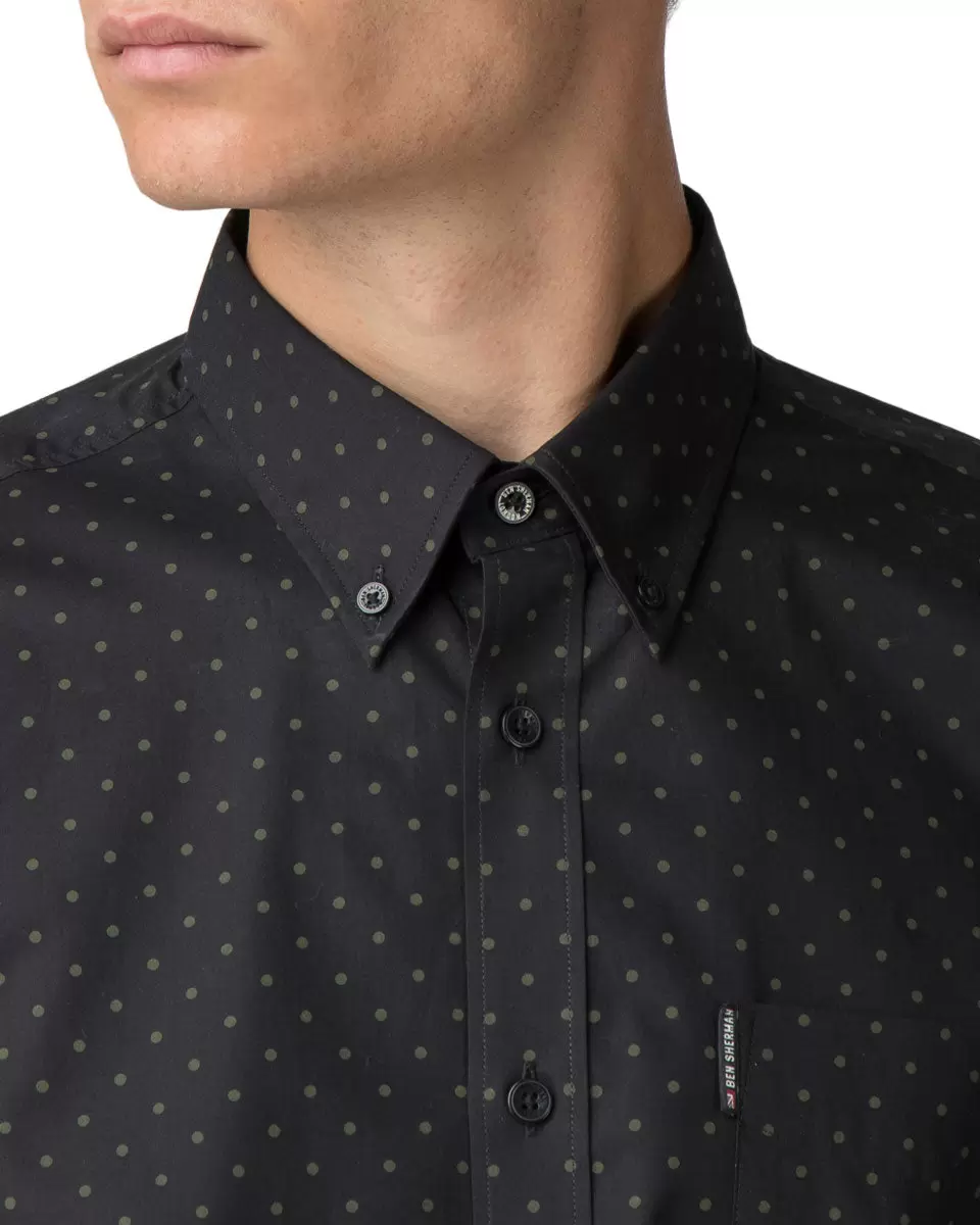 True Black Ben Sherman Long-Sleeve Polka Dot Print Shirt - True Black Long Sleeve Shirts 2024 Men - 2