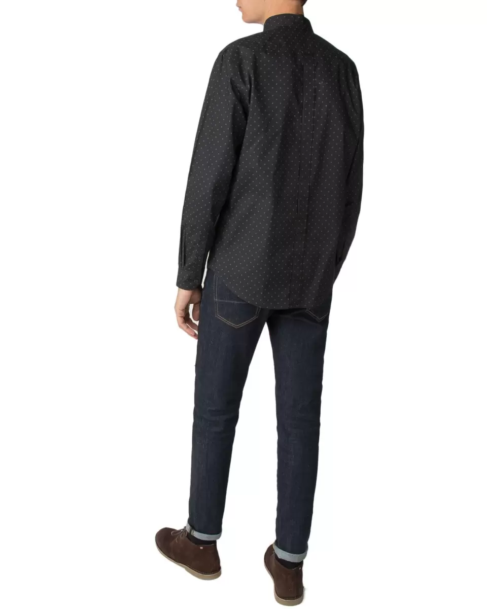 True Black Ben Sherman Long-Sleeve Polka Dot Print Shirt - True Black Long Sleeve Shirts 2024 Men - 4