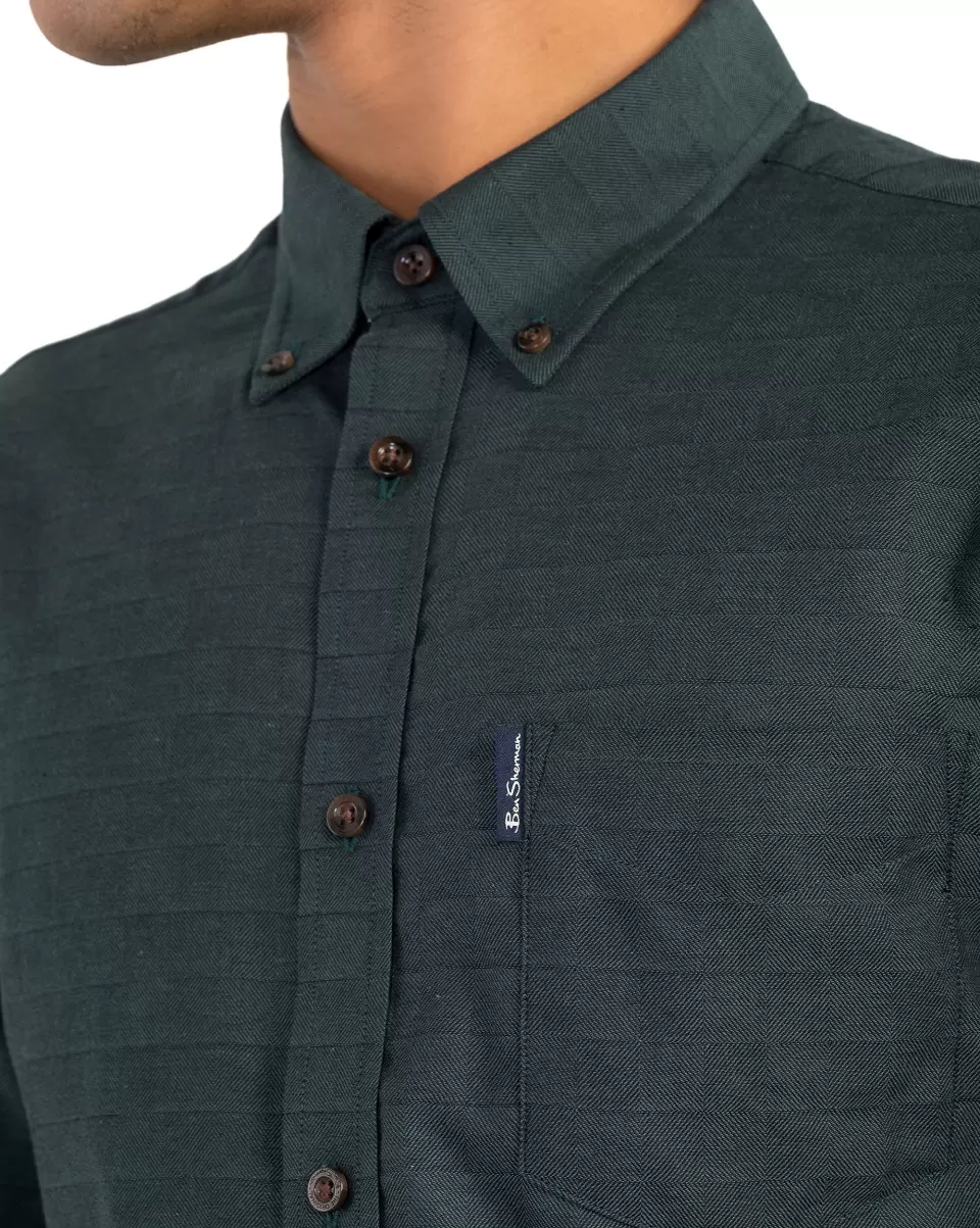 Tailored Long Sleeve Shirts Ben Sherman Long-Sleeve Switch Twill Shirt - Dark Green Dark Green Men - 2