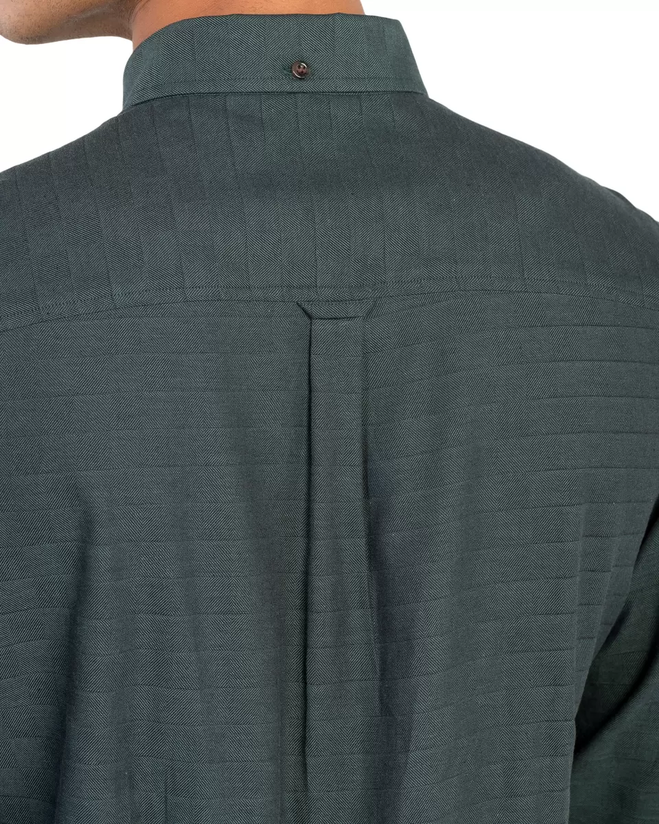 Tailored Long Sleeve Shirts Ben Sherman Long-Sleeve Switch Twill Shirt - Dark Green Dark Green Men - 3