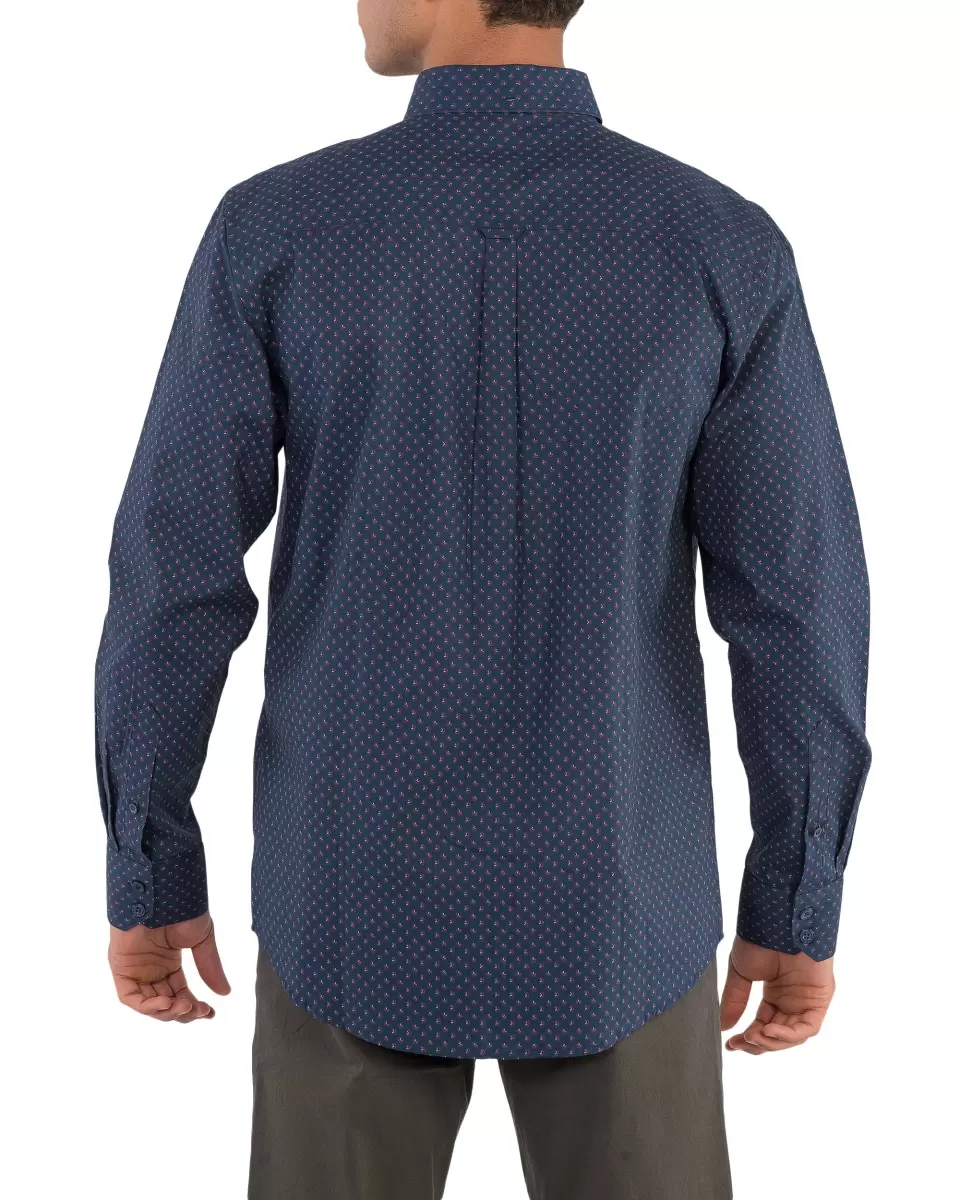 Navy Blazer Versatile Long-Sleeve Two-Color Geo Print Shirt - Navy Blazer Men Ben Sherman Long Sleeve Shirts - 1