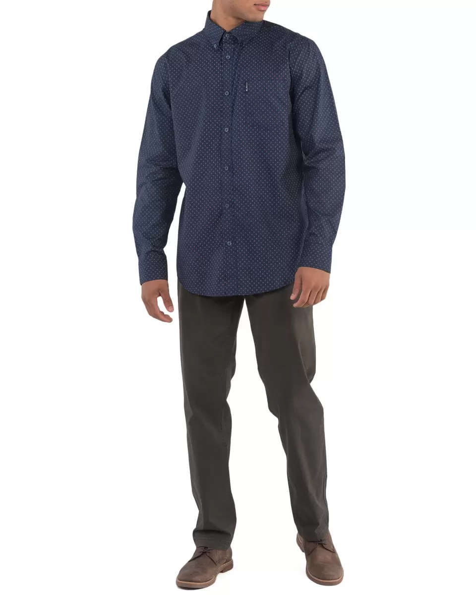 Navy Blazer Versatile Long-Sleeve Two-Color Geo Print Shirt - Navy Blazer Men Ben Sherman Long Sleeve Shirts - 4