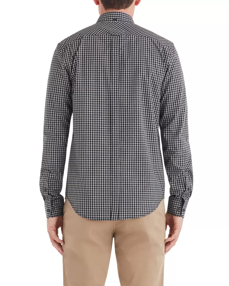 Fashionable Men Ben Sherman Graphite Grey Long Sleeve Shirts Long-Sleeve Gingham Shirt - Graphite Grey - 1