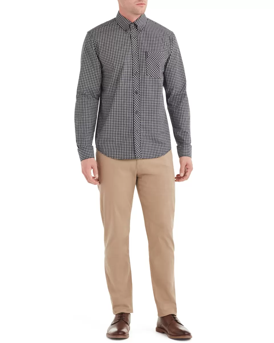 Fashionable Men Ben Sherman Graphite Grey Long Sleeve Shirts Long-Sleeve Gingham Shirt - Graphite Grey - 2