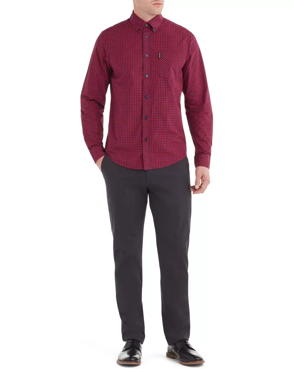 Comfortable Ben Sherman Red Long-Sleeve Gingham Shirt - Red Men Long Sleeve Shirts - 2