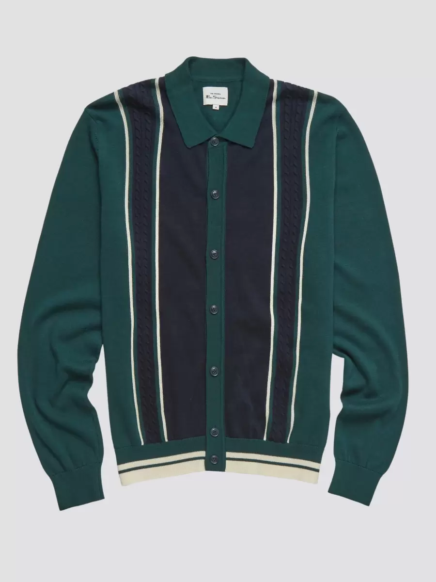Mod Striped Long-Sleeve Knit Polo Ben Sherman Ocean Green Chic Mod Knit Polos Men - 1