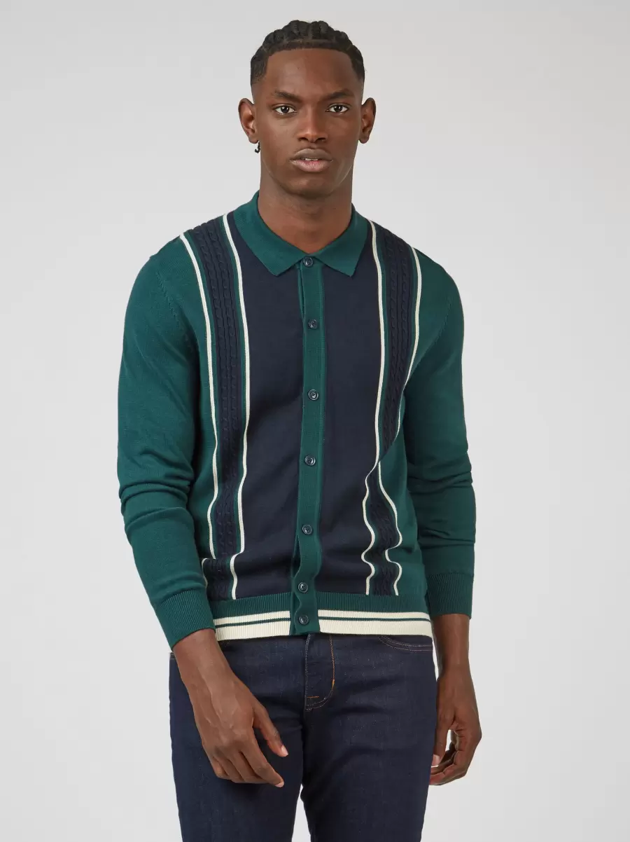 Mod Striped Long-Sleeve Knit Polo Ben Sherman Ocean Green Chic Mod Knit Polos Men - 2