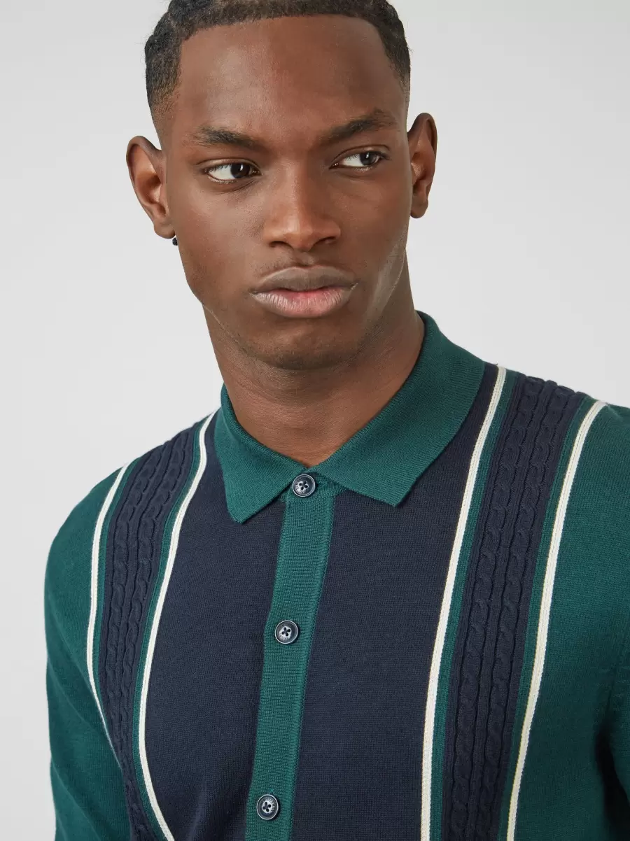 Mod Striped Long-Sleeve Knit Polo Ben Sherman Ocean Green Chic Mod Knit Polos Men - 4