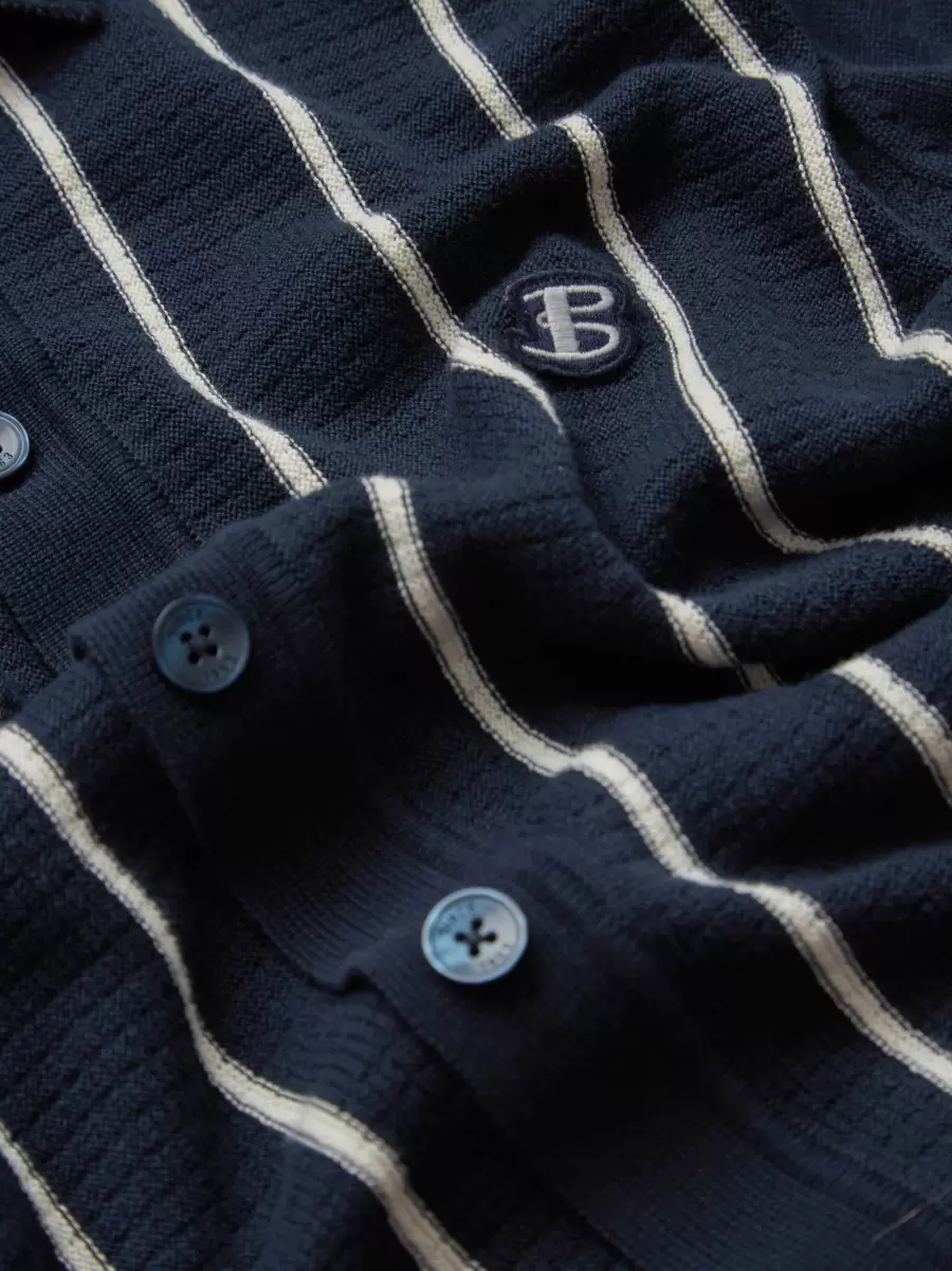 Store Dark Navy Mod Knit Polos B By Ben Sherman Striped Button-Down Knit Polo - Navy Men - 5