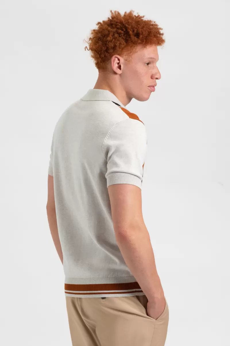 Premium Men Iconic Vertical Stripe Button-Through Mod Knit Polo - Ivory Ben Sherman Mod Knit Polos Ivory - 3