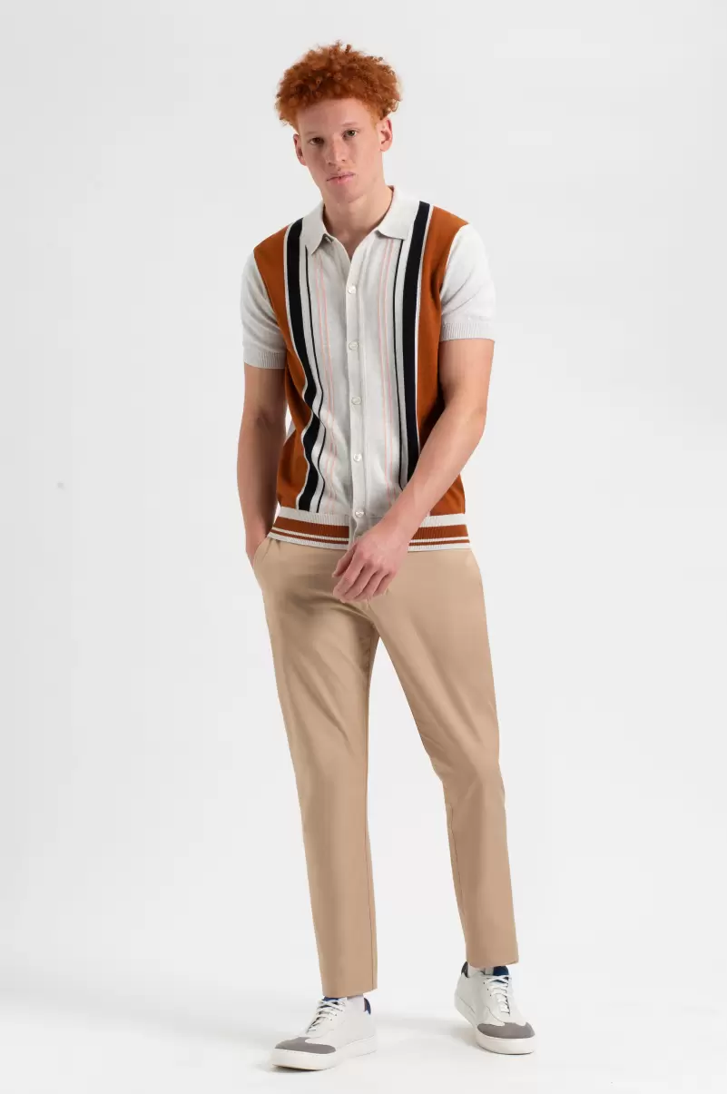 Premium Men Iconic Vertical Stripe Button-Through Mod Knit Polo - Ivory Ben Sherman Mod Knit Polos Ivory - 4