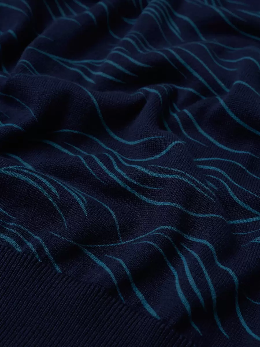 Men Mod Knit Polos Wave Print Knit Polo - Marine Marine Cheap Ben Sherman - 4