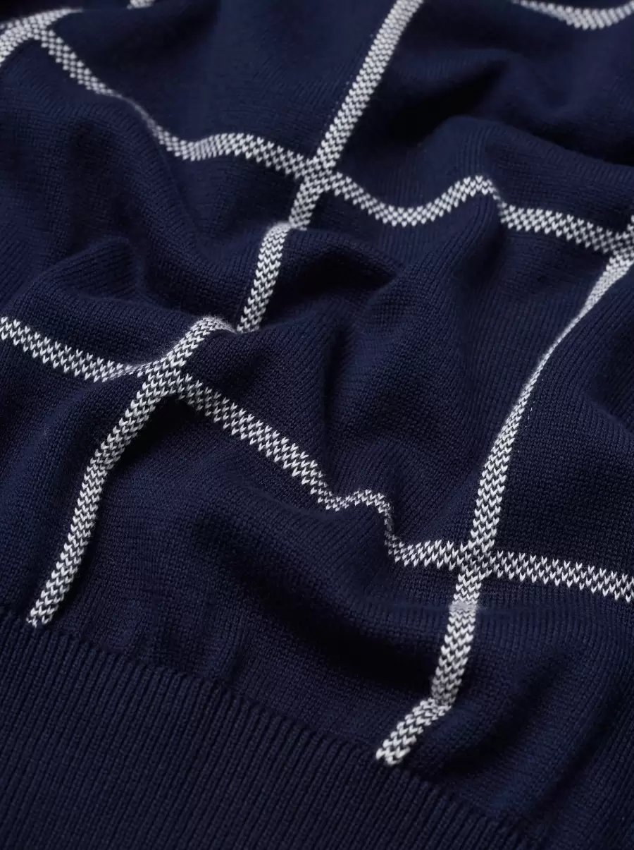 B By Ben Sherman Jacquard Check Knit Polo - Marine Marine|Claret Cutting-Edge Mod Knit Polos Men - 6