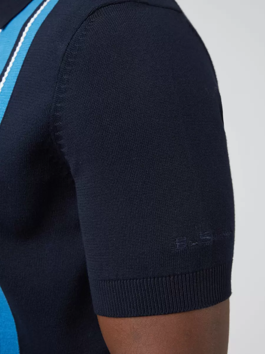 Dark Navy|Ivory Mod Knit Polos Men Iconic Vertical Stripe Mod Knit Polo - Dark Navy Innovative Ben Sherman - 4