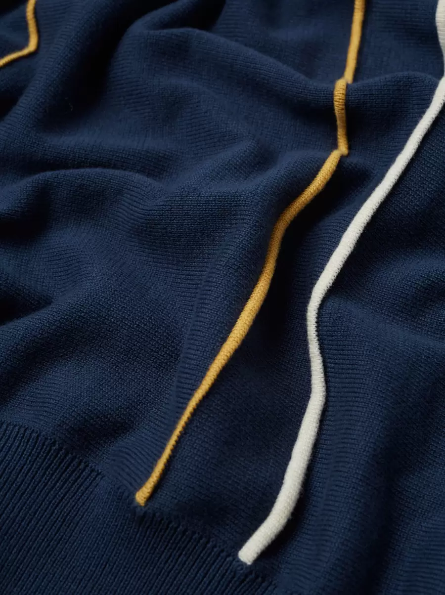 Men Mod Knit Polos Blue Denim Minimal Mod Knit Striped Polo - Blue Denim Ben Sherman Limited - 6