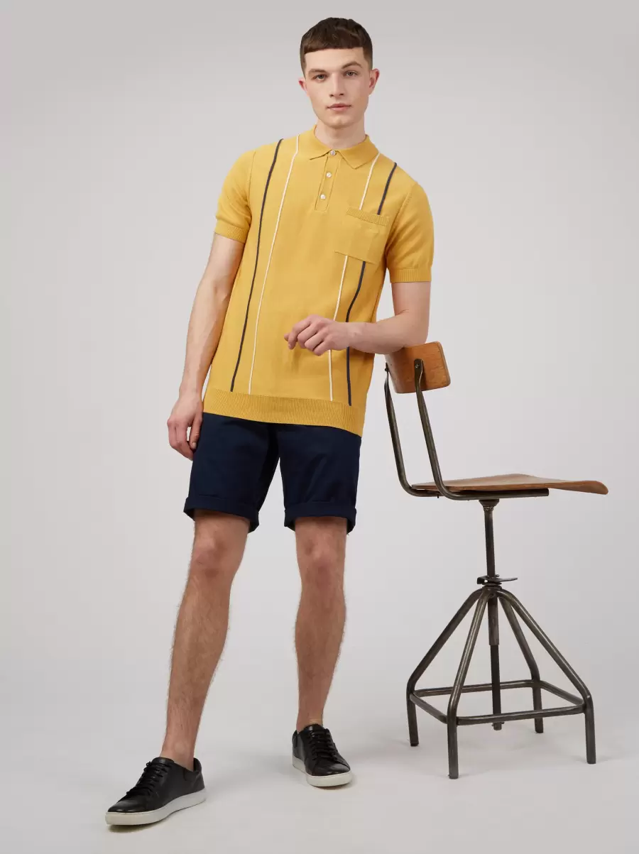 Butterscotch|Blue Denim Mod Knit Polos Minimal Mod Knit Striped Polo - Butterscotch Men Quick Ben Sherman - 3