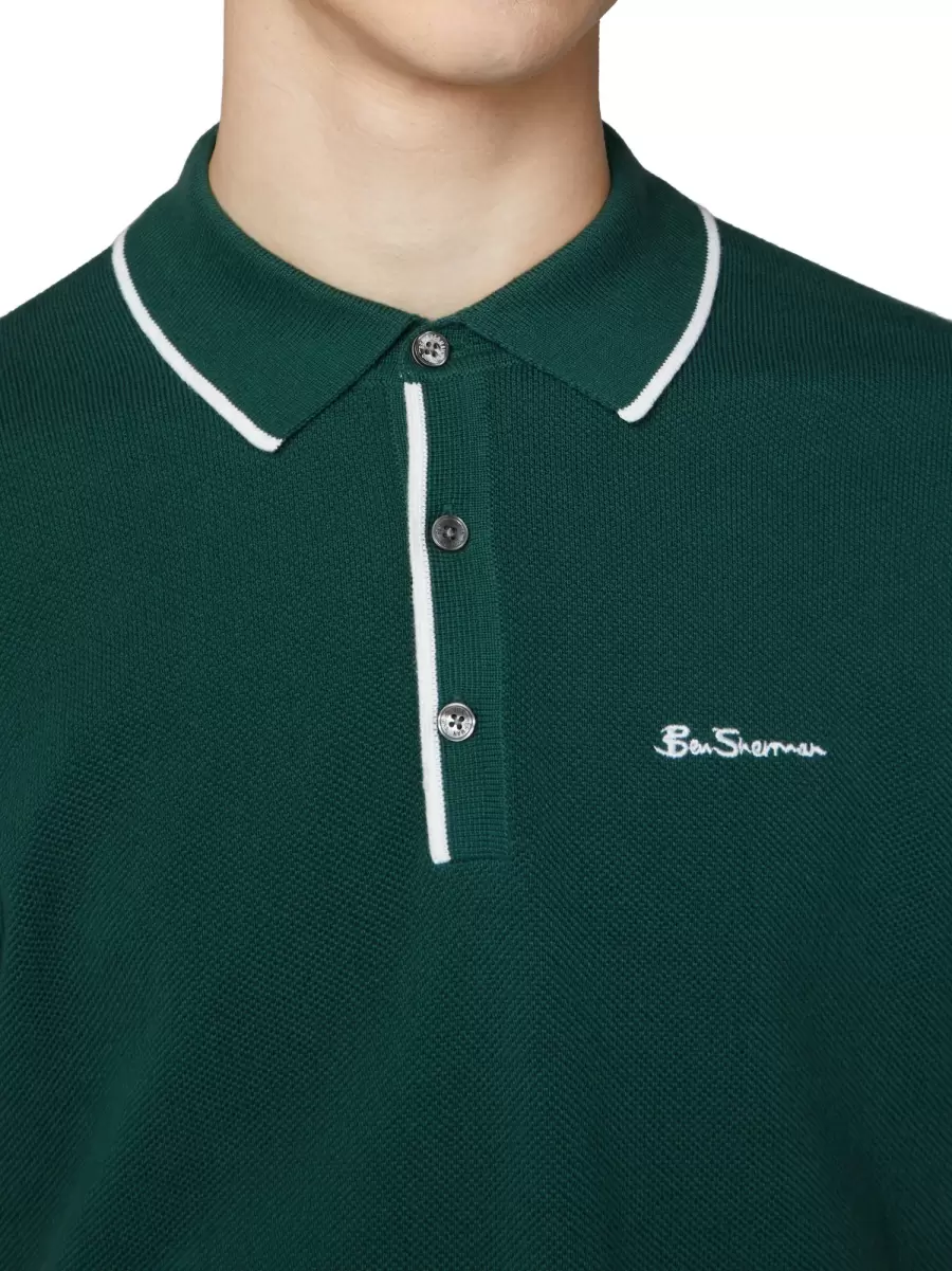 Mod Knit Polos Men Elegant Ben Sherman Textured Knit Polo Shirt - Trekking Green Trekking Green - 2